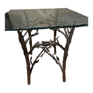 1970 Wrought Iron and Glass Giacometti Style Side Table For Sale