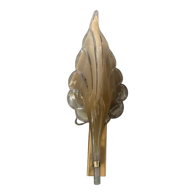A 1970s Mid-Century Modern Brown Murano Glass Leaf Wall Sconce by Franco Luce For Sale