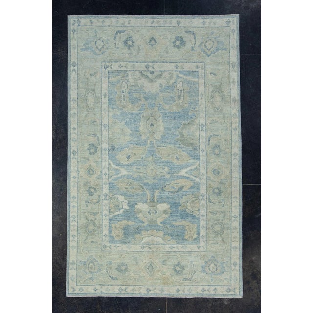 Green Green & Blue Turkish Oushak Rug 4' x 6'5" For Sale - Image 8 of 8