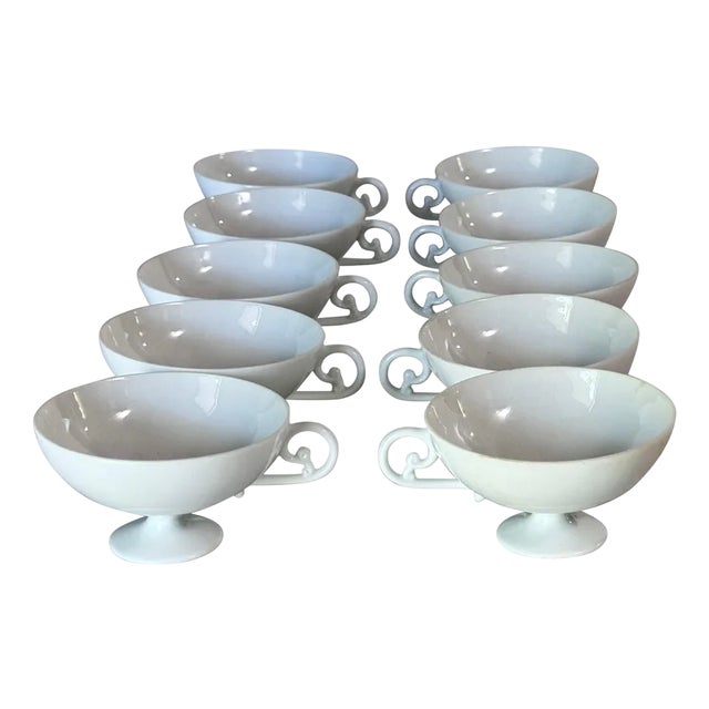 Vintage Porcelain Coffee Cups in White from Limoges France, 1970s, Set of 10 For Sale