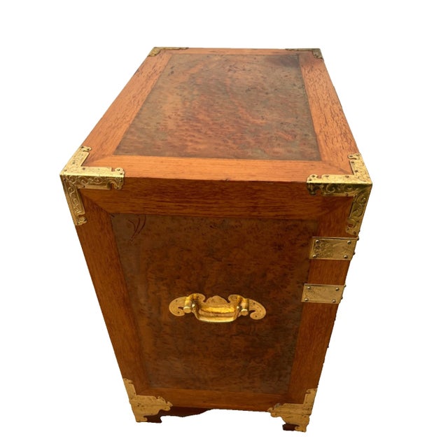 Brown Vintage Korean Elm Burl Brass Bound Bandaji Small Chest Wedding Cabinet Felt For Sale - Image 8 of 12