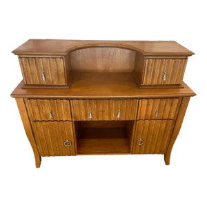 Mid Century 90s Sideboard Hutch Mcm Wood Curvy Fluted Server Credenza Buffet Back Bar Server Art Deco Style Vintage