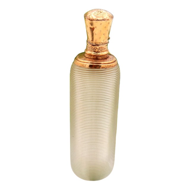 Glass Perfume Bottle with Gold Lid For Sale