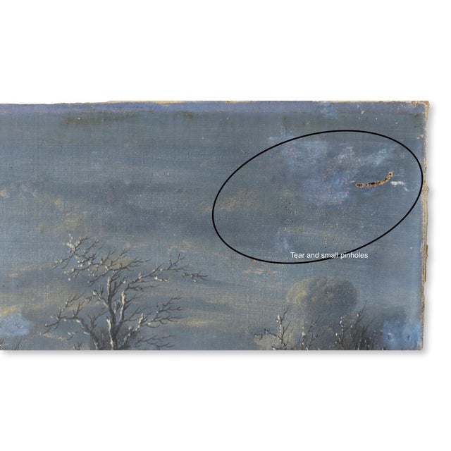 Capture the serene beauty of winter with this antique French rural farm snow scene. This unframed oil on canvas painting...