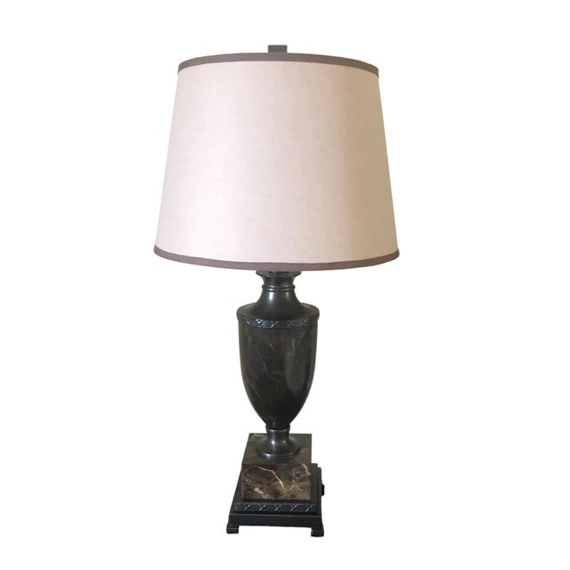 2010s WIldwood Marble Urn Lamp With Shade With Antique Bronze Patina Brass Base and Accents For Sale - Image 5 of 12