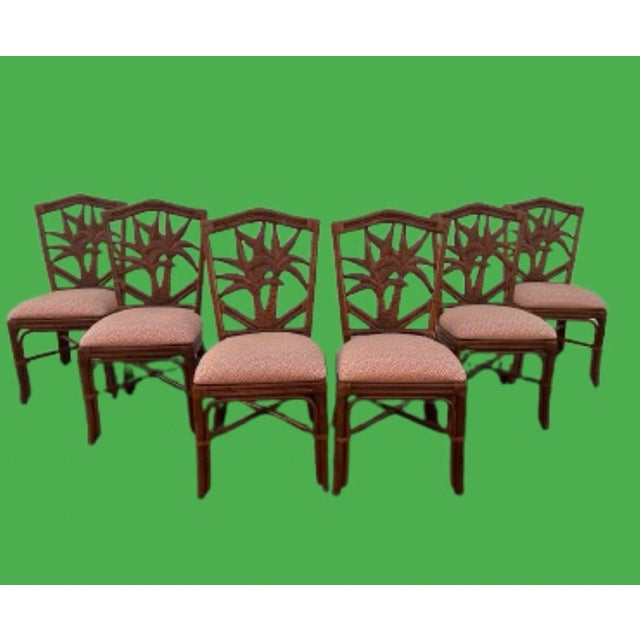Hollywood Regency Vintage Tropical Style Bamboo & Wicker Chairs - Set of 6 For Sale - Image 4 of 7