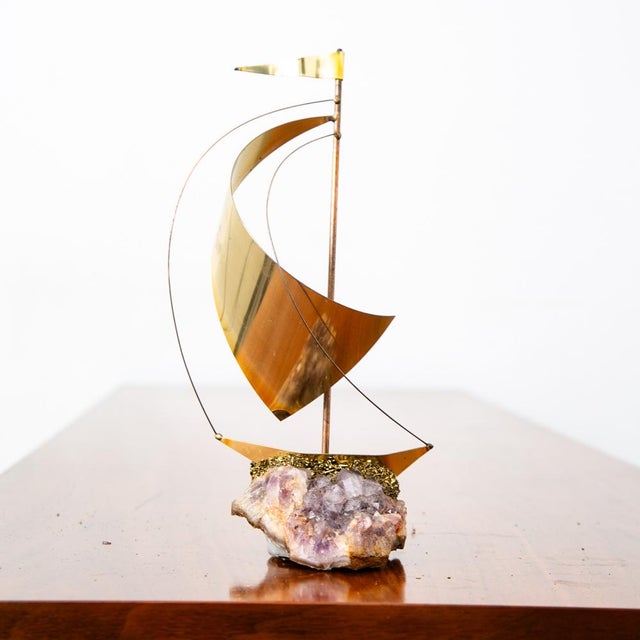 Mid-Century Modern Mid Century Modern Original Art Boat Sculpture Stone Geode Sailboat Vintage MCM For Sale - Image 3 of 12