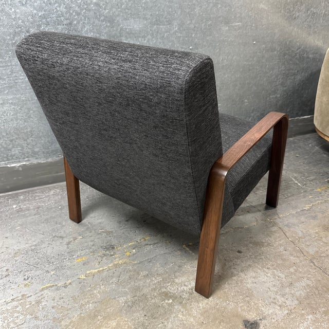 Custom Made Felix Lounge Chairs With Charcoal Performance Linen, Pair For Sale - Image 10 of 12