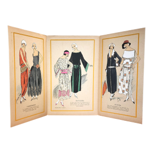 1922 Rare ARTIFACT-French Art Deco Tri-Fold Set of Couture Fashion Pochoirs