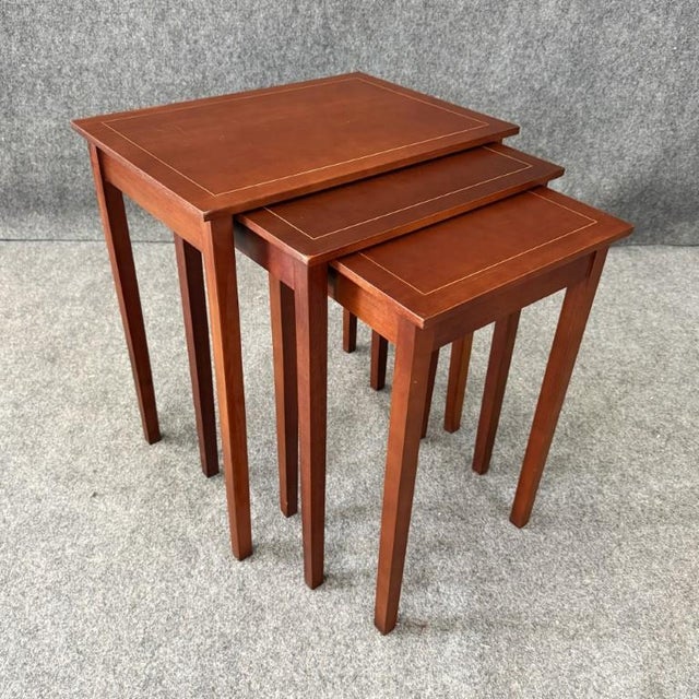 Late 20th Century Set of 3 Inlaid Mahogany Nesting Tables For Sale In Raleigh - Image 6 of 18