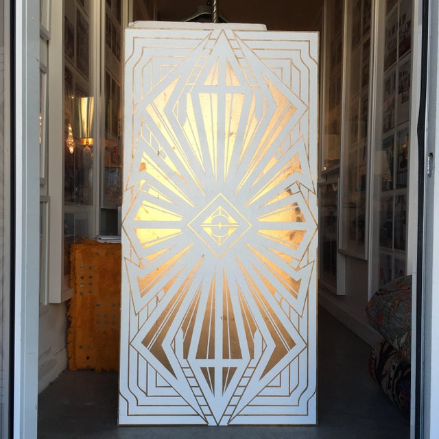 Artist 'Flex' White and Gold Hand - Painted Art Deco - Inspired Work of Art on Wood Signed and Dated For Sale - Image 10 of 12