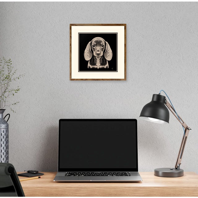 Atelier Aria Lumae the Sovereign Pet Collection Dachshund Silhouette Geometric Lithograph Fine Art Gallery Board Print Square Panel 16 X 16 For Sale - Image 16 of 18