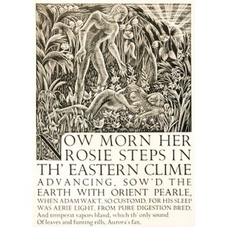 1920s American Print, "Now Morn Her Rosie Steps..." Monochrome Illustration of Adam and Eve (Matted) For Sale