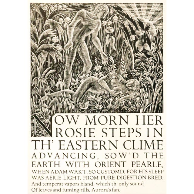 1920s American Print, "Now Morn Her Rosie Steps..." Monochrome Illustration of Adam and Eve (Matted) For Sale