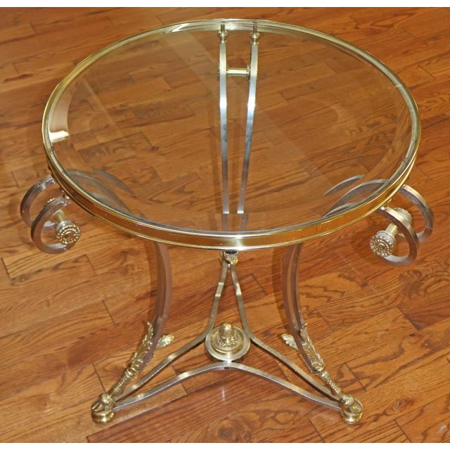 Labarge 1980s Louis XV Steel & Chrome Glass Top Gueridon End Table Attributed to Labarge For Sale - Image 4 of 8