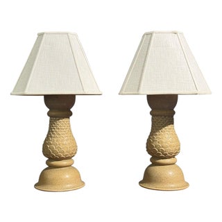 Kaisa Essén, Table Lamps, Beige Stoneware, Sweden, 1980s For Sale