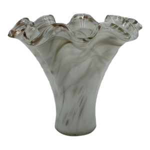 Vintage MCM Murano Style White and Gold Art Glass Large Vase