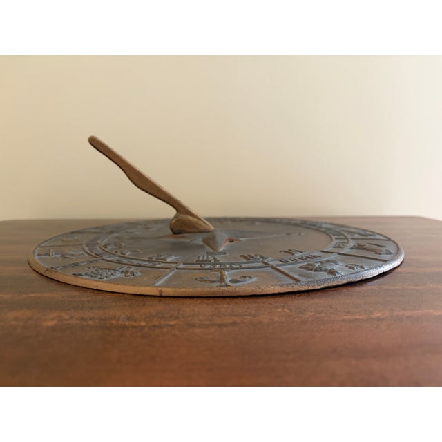 Bronze Vintage English Country Iron Garden Sundial With Zodiac Signs For Sale - Image 8 of 9