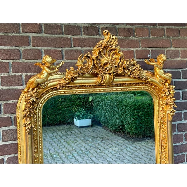Late 20c French Artisan Louis XVI Gold Beech Floor Mirror For Sale - Image 9 of 14