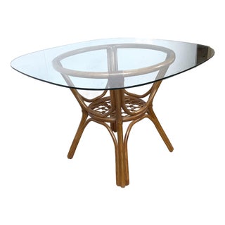 Vintage Rattan Dining Table — Rounded Square Top, Ficks Reed Style For Sale