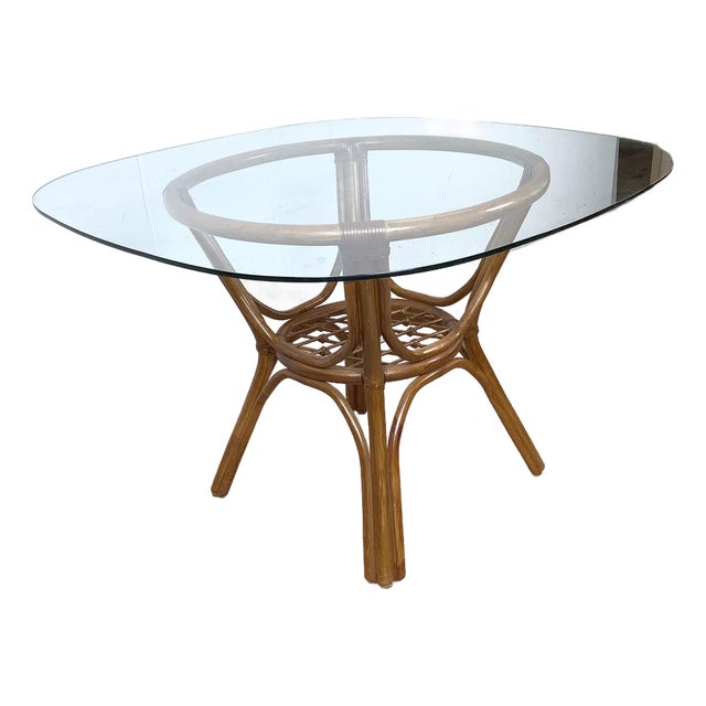 Vintage Rattan Dining Table — Rounded Square Top, Ficks Reed Style For Sale