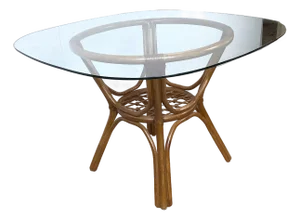 Vintage Rattan Dining Table — Rounded Square Top, Ficks Reed Style