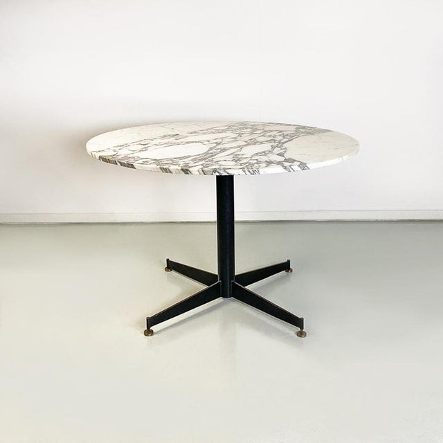Mid-Century Modern Italian Round Marble, Metal and Brass Dining Table, 1950s For Sale - Image 3 of 12