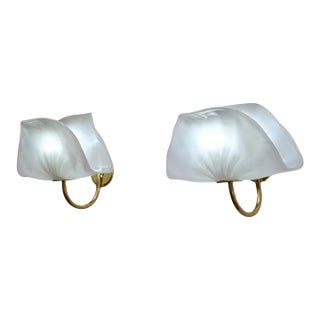 Italian Floral Sconces Murano Glass Wall Lights Brass, 1970s For Sale