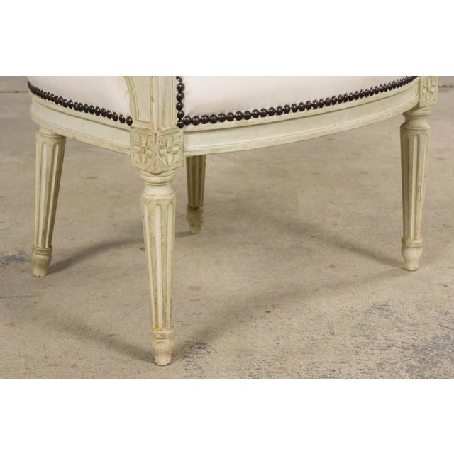 Antique French Louis XVI Painted Armchairs in Off-White Wool - A Pair For Sale - Image 9 of 18