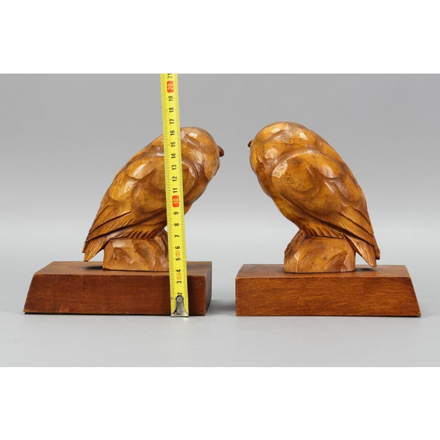 Hand Carved Owl Wooden Bookends, Germany, 1930s, Set of 2 For Sale - Image 14 of 18
