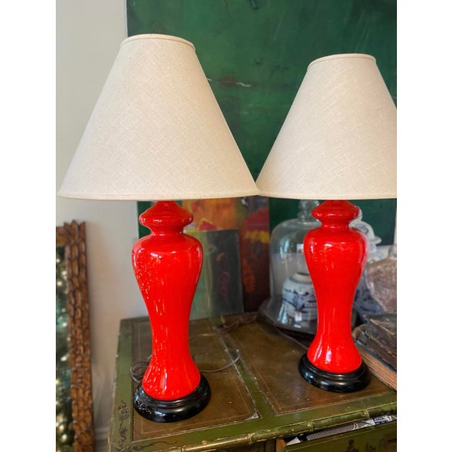 Mid 20th Century Pair of MCM Orange Curvy Lamps For Sale - Image 10 of 10