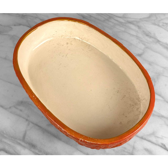 Vintage Large Japanese Ceramic Orange Oval Bonsai Planter For Sale - Image 10 of 13