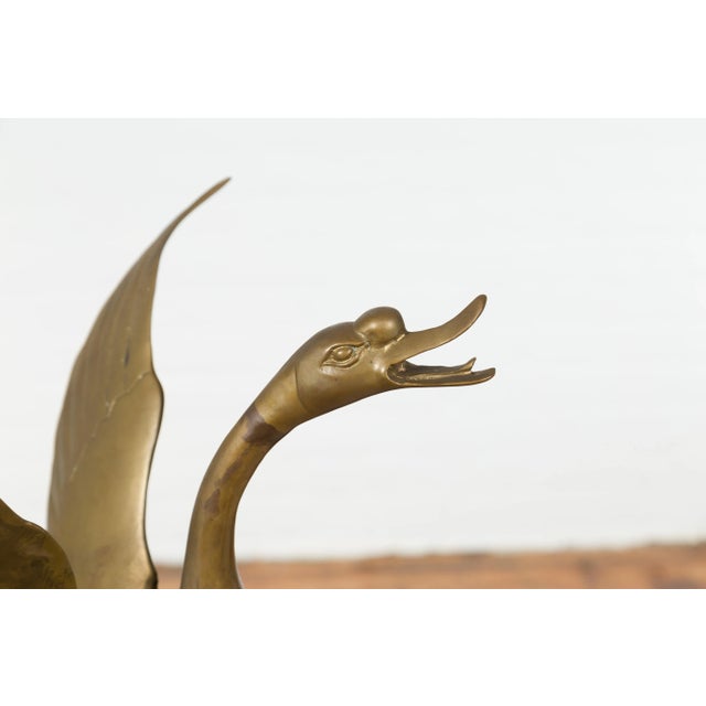 Vintage Bronze Statue of a Swan Extending its Wings with Golden Patina For Sale - Image 12 of 13