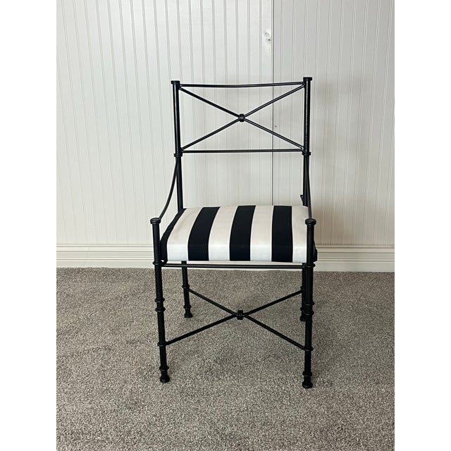 Traditional Vintage Mid Century Restored Classic Giacometti Style Outdoor Dining Chairs 10 Chairs in Hammered Black Finish For Sale - Image 3 of 5