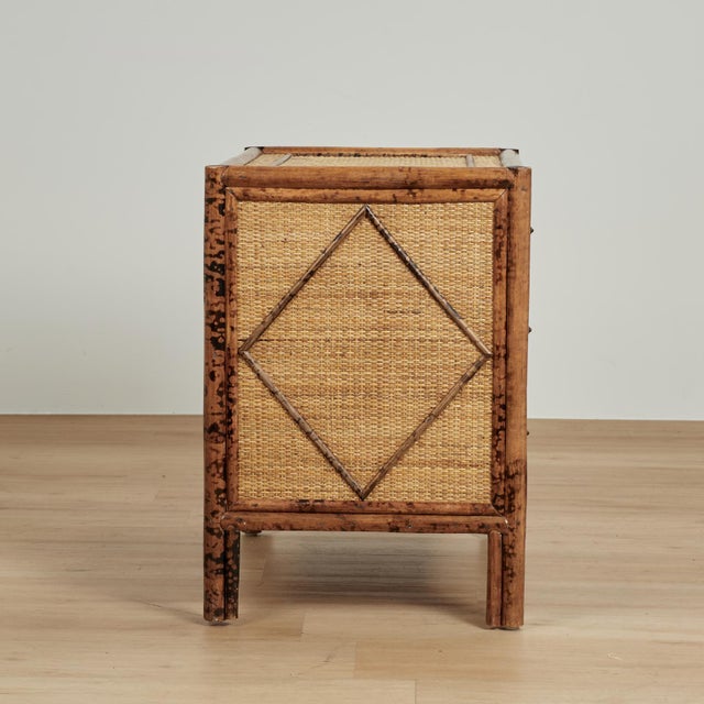 Ornamental & Decorative Materials Pair of Vintage British Colonial Faux Bamboo and Grasscloth Stands For Sale - Image 7 of 15
