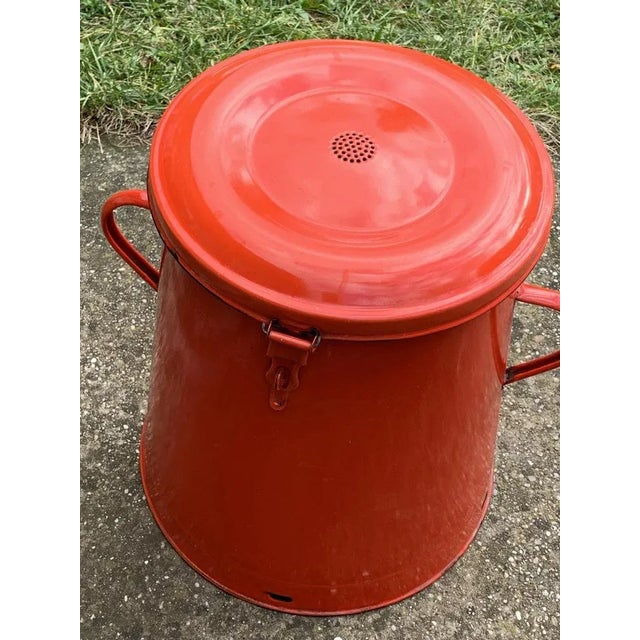 1950s European enameled storage bin in a wonderful blue to brighten up your Kitchen. Original good condition
