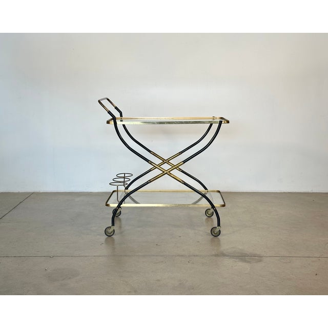 Mid-Century Modern Brass and Glass Bar Trolley, 1960s For Sale - Image 3 of 17