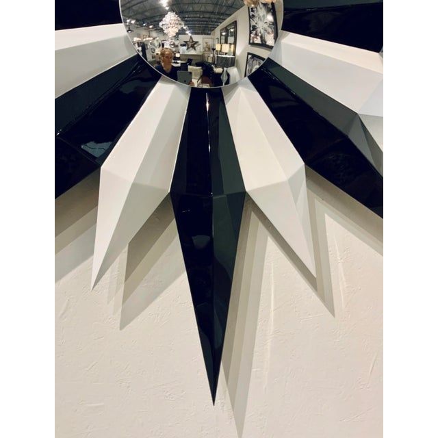 Christopher Guy Christopher Guy Contemporary Large Black and White Lacquer Starburst Wall Mirror For Sale - Image 4 of 5