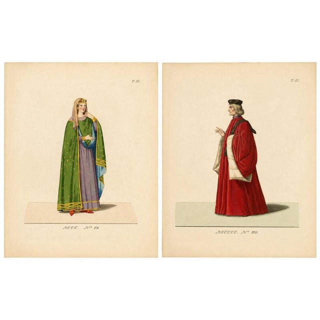 Camille Bonnard, Venetian Nobleman and Noblewoman Costume Plates, 1845, Prints, Set of 2 For Sale - Image 9 of 9