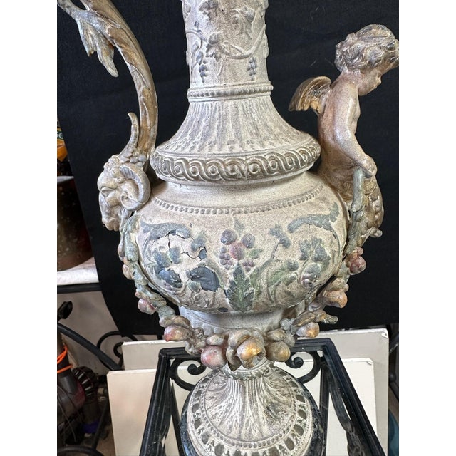 Vintage Cast Metal Figural Ewer With Cherub & Marble Base, 24” For Sale - Image 4 of 10