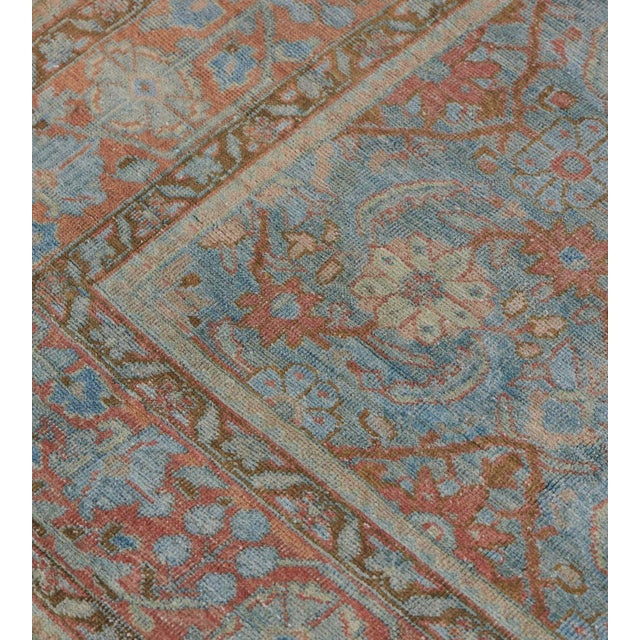 Textile Early 20th Century Light Blue Circa 1920 Antique Mahal Wool Rug For Sale - Image 7 of 8