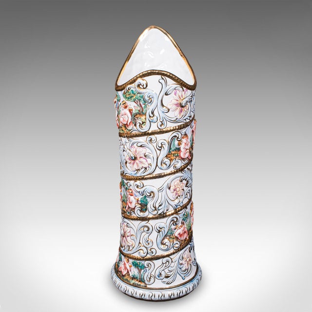This is a tall vintage stick stand. An Italian, ceramic umbrella rack or slimline planter vase, dating to the mid 20th...