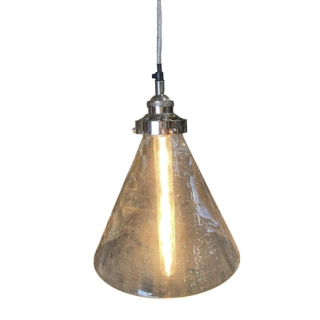 Modern Industrial Silver Brushed Clear Glass Ceiling Pendant Light For Sale - Image 3 of 7