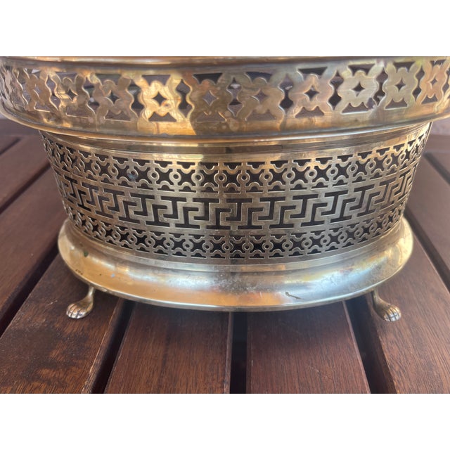 Antique English Victorian Reticulated Oval Brass Plate Food Warmer For Sale - Image 4 of 6