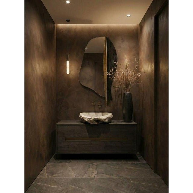 Wood Palm Brass Wall Mirror by Maeve For Sale - Image 7 of 8