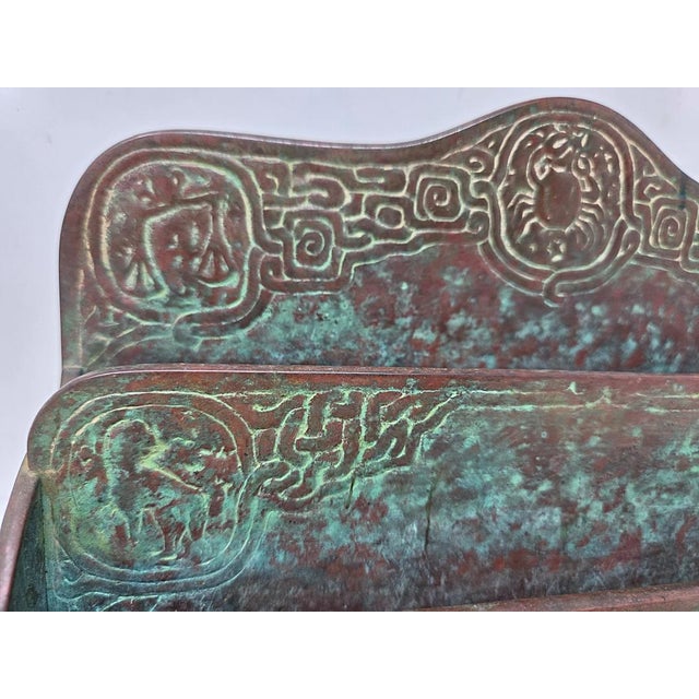Metal Antique Tiffany Studios New York Bronze Zodiac Letter Rack - 2 Tier Holder - 418 For Sale - Image 7 of 18