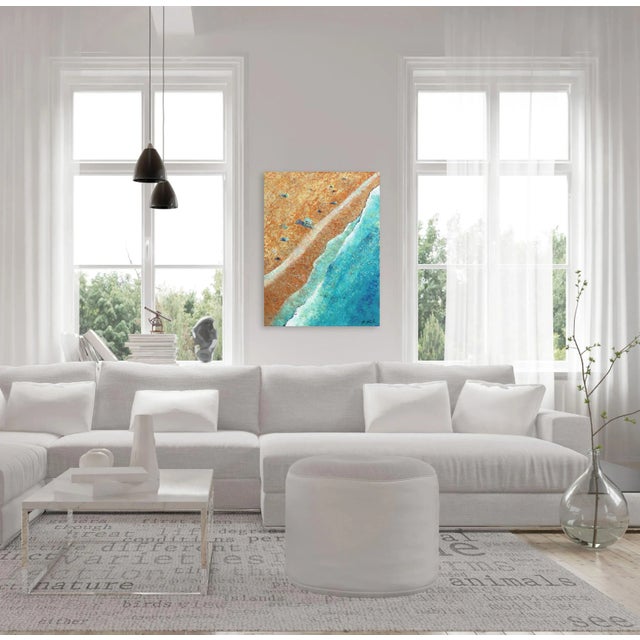 Textile Beach From Above Ii - Coastal Waterscape Beach Scene Painting on Canvas - Original Artwork by Kathleen Keifer For Sale - Image 7 of 10