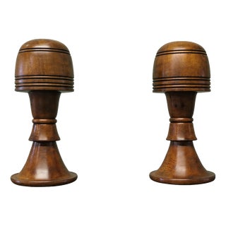 Large Turned Oak Wig Stands or Hat Displays, 1950, Set of 2 For Sale