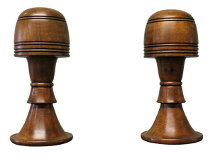 Large Turned Oak Wig Stands or Hat Displays, 1950, Set of 2