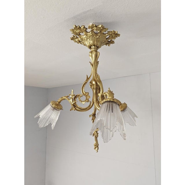 Metal Antique French Louis XV Three-Light Chandelier in Bronze, 1890s For Sale - Image 7 of 11